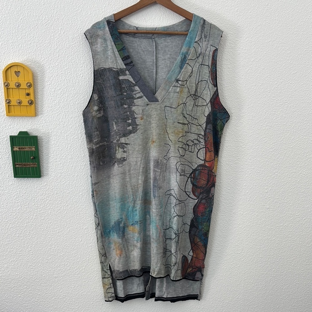 3 Potato Artsy Womens Multicolor Abstract Tunic V Cut NWT Size XS/S Watercolor